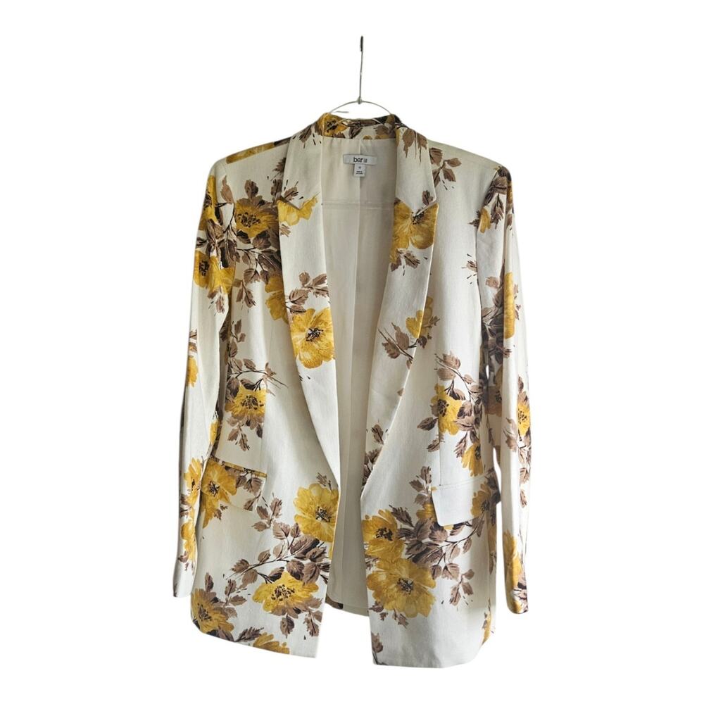 NWT Bar III Womens Size 12 Blazer Linen Blend Floral Open Front Pockets